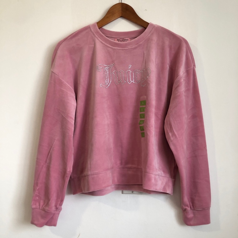 Juicy Couture Pink Velour Logo Sweatshirt with Sparkle Embellishment